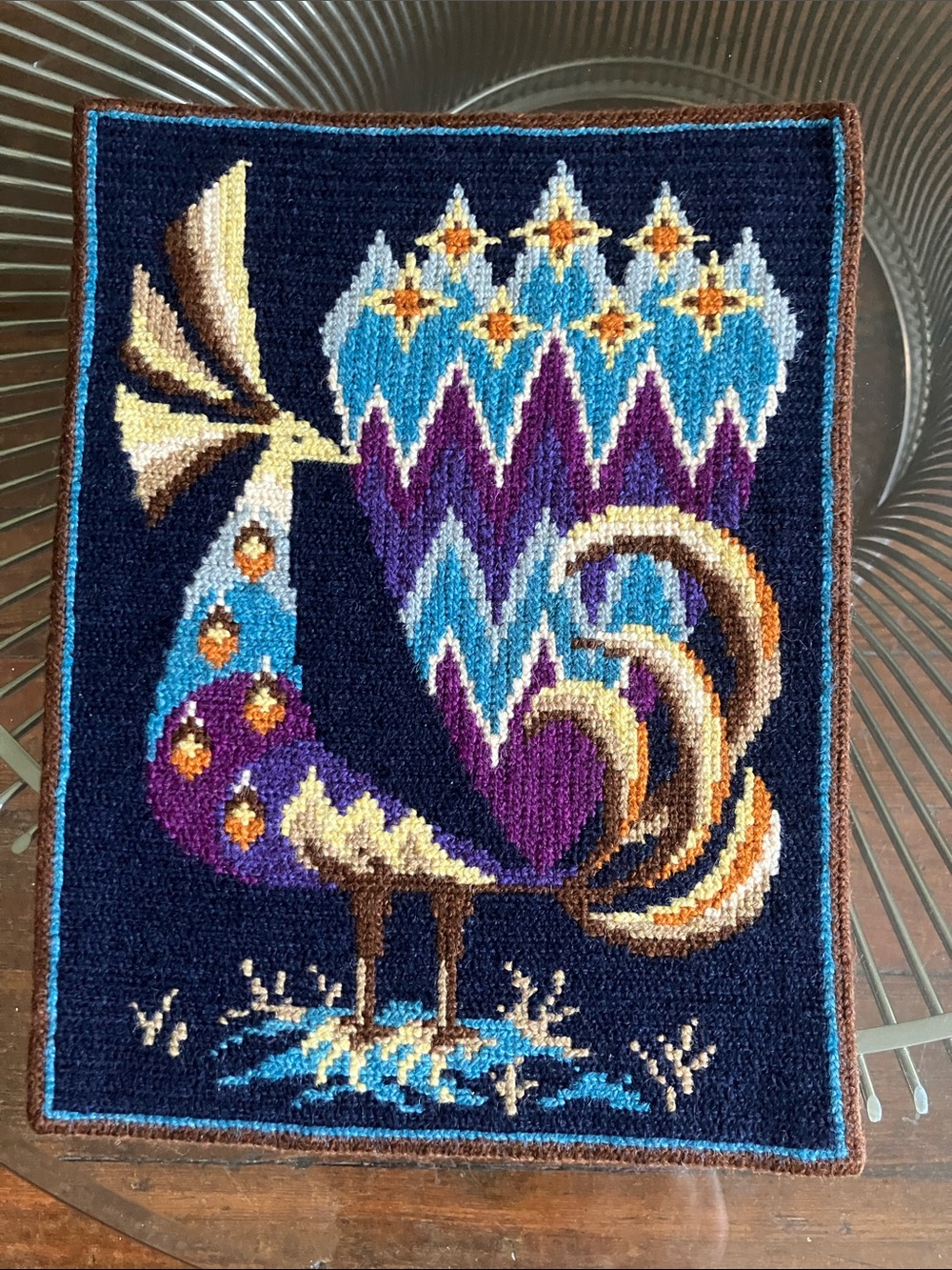 Vintage Swedish handmade needlepoint tapestry wall hanging